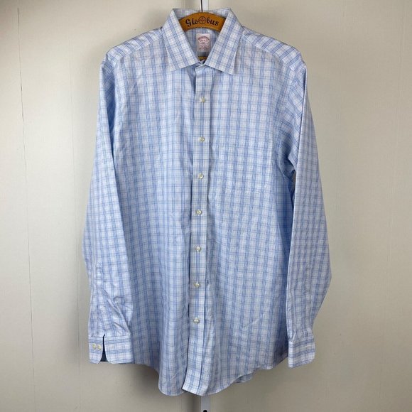 Brooks Brothers 346‎ Dress Shirt Blue Plaid Check Long Sleeve 16.5-6/7 - Picture 1 of 5